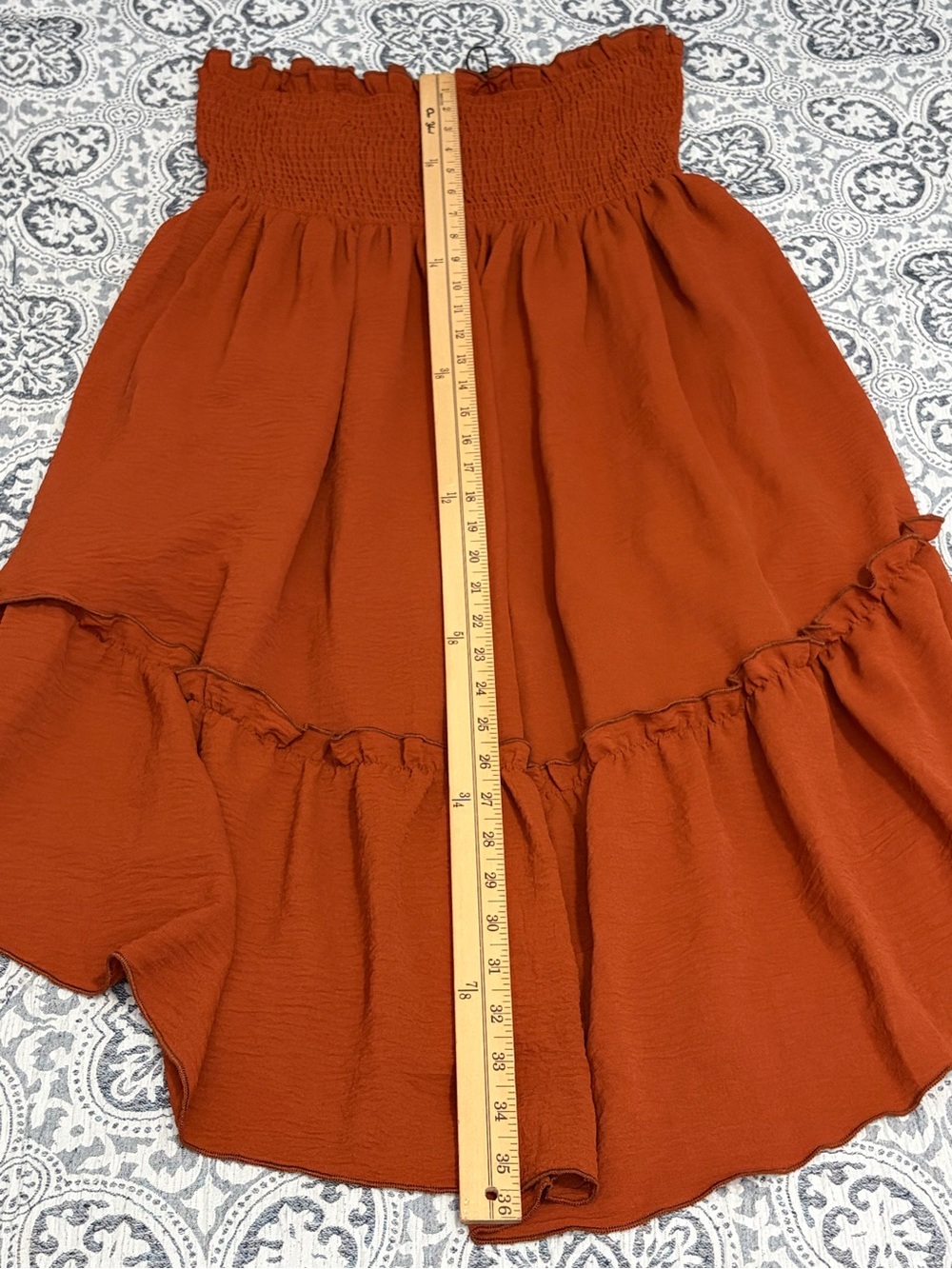 Cider Rust Smocked High-Low Ruffle Dress Large - Picture 6 of 7
